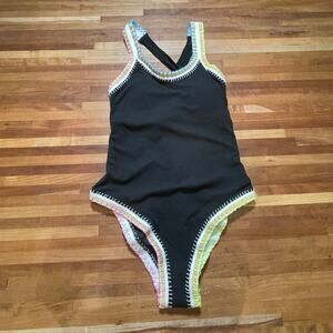 Ferrarini X Pq Crochet-Trim One-Piece Swimsuit, black ribbed Small